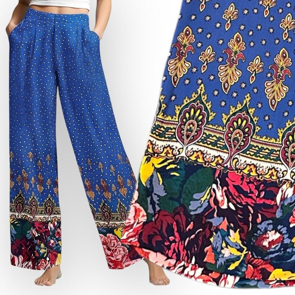 Anthropologie Ett Twa Printed Floral Paisley Wide Leg Trousers Pants Size 0